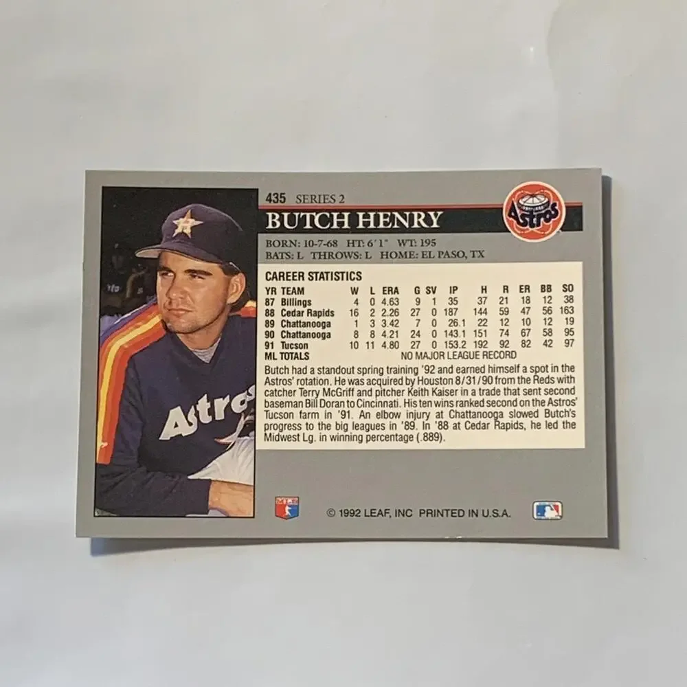 1992‎ Leaf Butch Henry Houston Astros Baseball Card #435